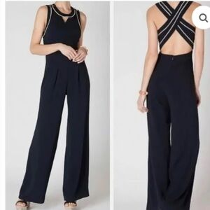 Anthropologie Wide Leg Ett Twa Criss Cross Back Jumpsuit Black Women's Romper